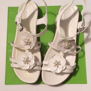 EasySpirit sandals with patent & pearl detail